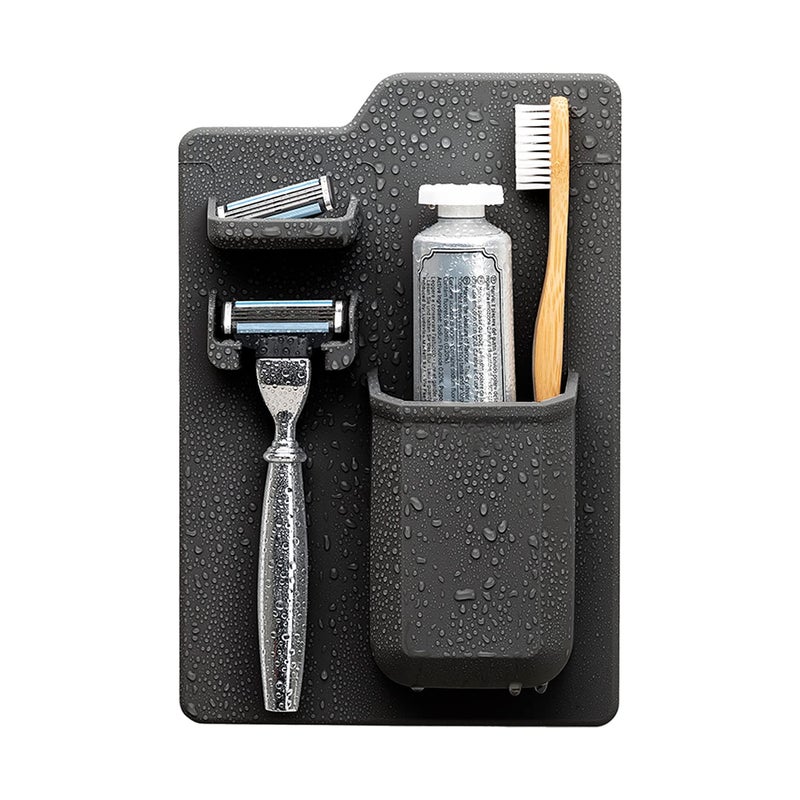Tooletries - The Harvey Toothbrush & Razor Holder - Silicone Toiletry Organizer  Shower & Bathroom Accessory - Features Silicone-Grip Technology  Removable & Reusable - Charcoal - Image 1